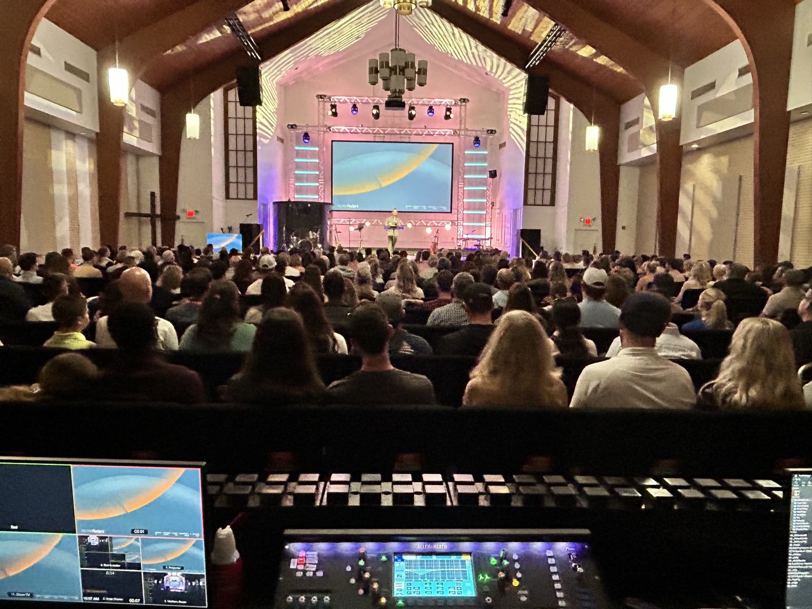 Sean Bielicki mixing front of house at Radiant Church