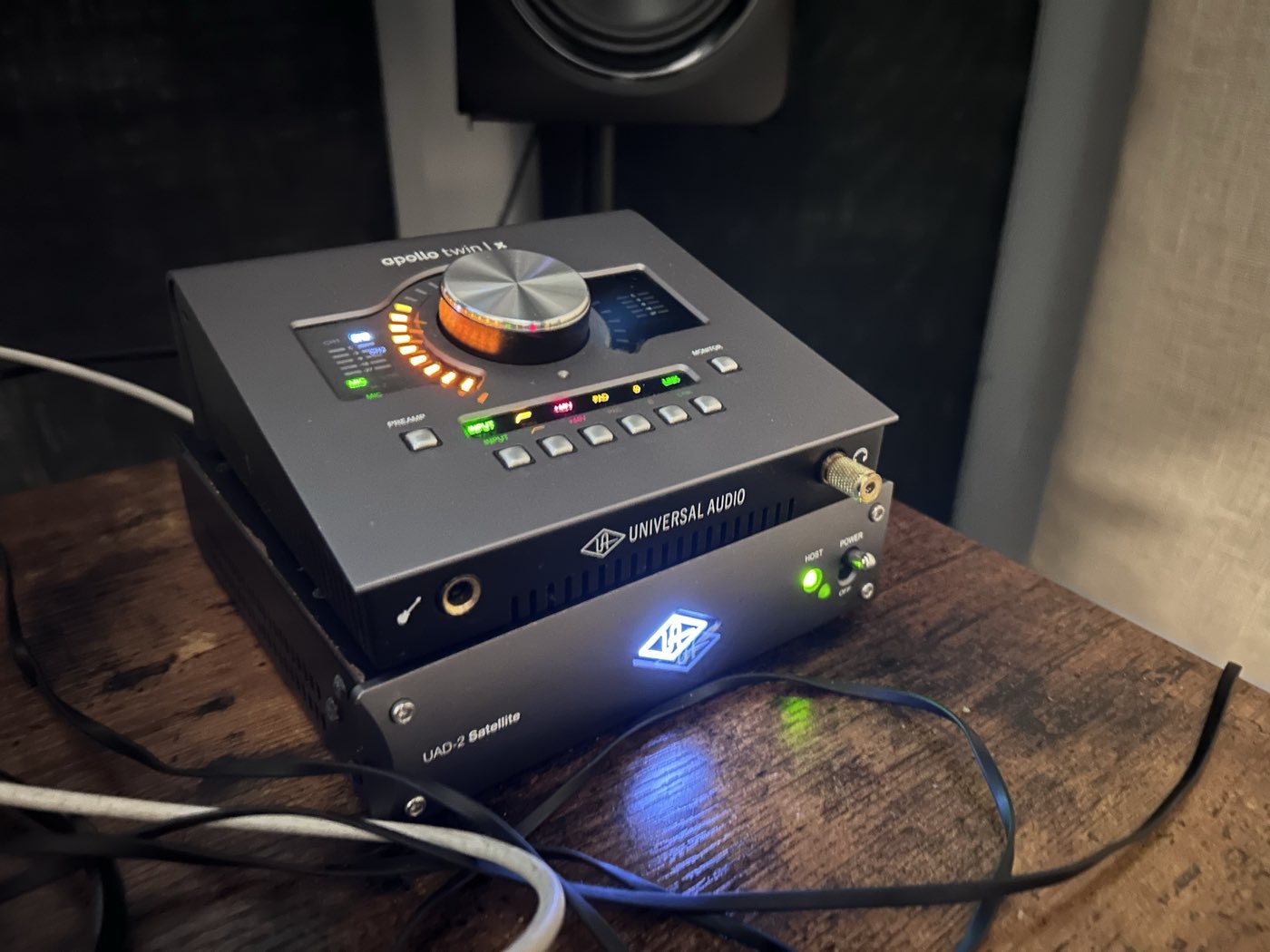 Universal Audio Apollo Twin X stacked on a UAD-2 Satellite